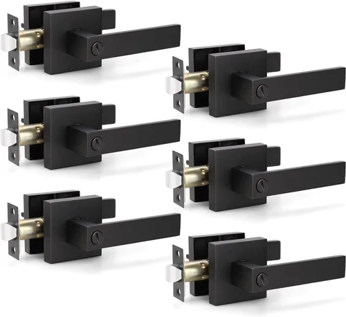 Vista 37 de KNOBWELL - Paquete de 1 manija para puerta delantera con llave y cerradura, manijas de palanca negras para puerta exterior, juego de cerradura