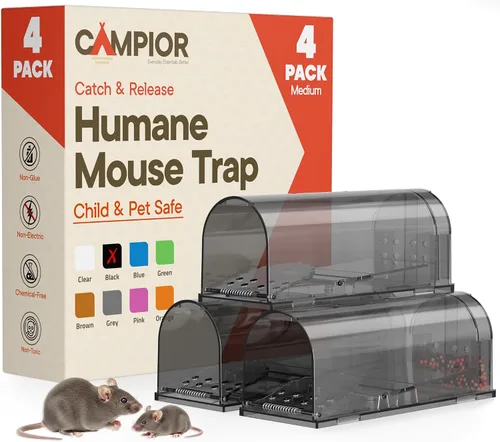 Vista 8 de Paquete de 4 trampas para ratones de color gris humano, atrapadas y liberadas para interiores y exteriores, seguras para mascotas y niños, jaula