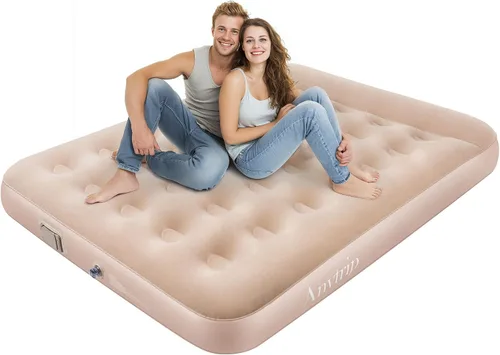 Vista 9 de Colchón de aire Queen de 10 pulgadas con bomba integrada, colchón inflable Queen autoinflable, cama de aire portátil para invitados, cama