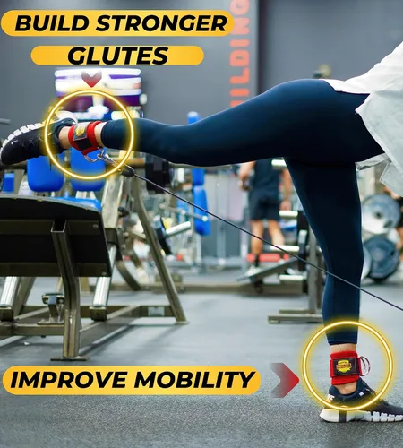Vista 5 de Correas de tobillo para máquinas de cable, correas de tobillo ergonómicas para entrenar - Correa de tobillo con respaldo de glúteos, puños