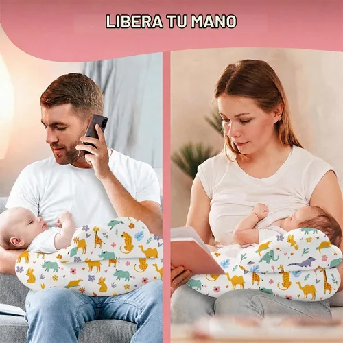 Vista 10 de Almohada de Lactancia PILLANI para Amamantar, Almohada de Pecho con Barrera de Seguridad para Mayor Comodidad, Registro de Bebé, Funda de Algodón