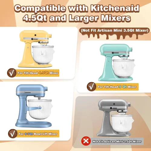 Vista 2 de Accesorio para máquina de helados KitchenAid, compatible con accesorios y accesorios KitchenAid 4.5/5QT/6QT, 2 cuartos de galón para batidora
