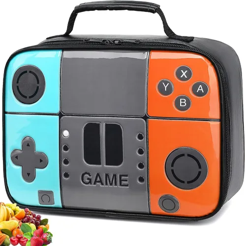 Vista 9 de Boys Lunch Box,Gamer Lunch Box for Boys Kids,Leather Insulated Lunch Bag for Kids,School Thermal Meal Cooler Lunch Boxes for Boy Kid