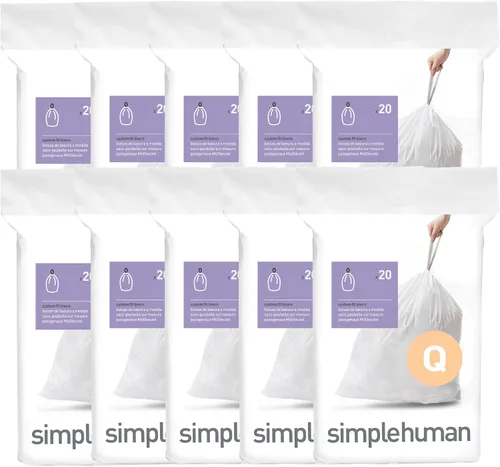 Vista 8 de simplehuman Code Q - Paquete de 40 dispensadores de forros personalizados, bolsas de basura con cordón, 50-65 litros/13-17 galones, color blanco