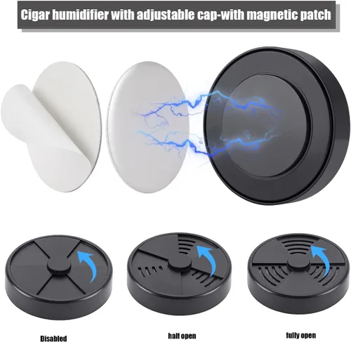 Vista 2 de Humidificador de puros TISFA, humidificadores ajustables para cigarros Humidificador portátil y redondo negro