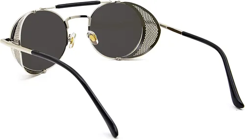 Vista 4 de ANDOILT Gafas de sol redondas estilo steampunk para hombres y mujeres gafas vintage retro marco matel protección UV400