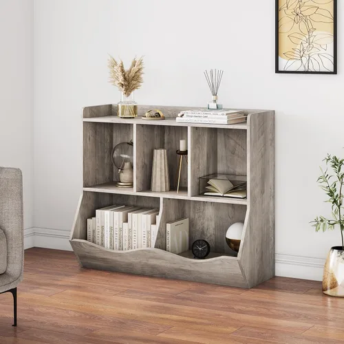 Vista 5 de IDEALHOUSE Estantería y estantería de juguetes, estante múltiple con armario organizador de cubos para almacenamiento de libros y juguetes