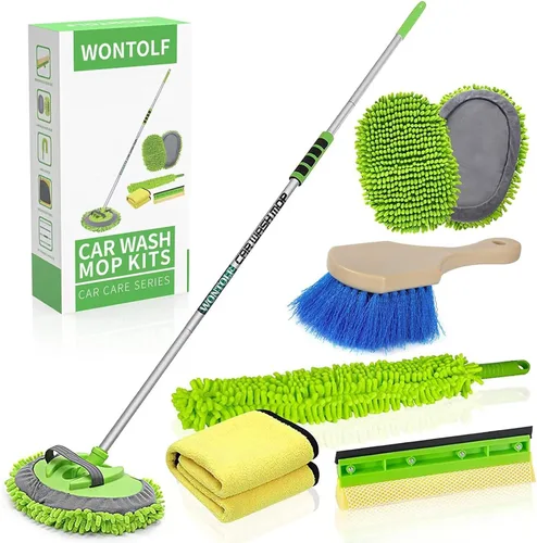 Vista 7 de Wontolf - Cepillo de lavado de coche de 62" con mango largo - Mopa de microfibra de chenilla, kit de limpieza, limpiaparabrisas, plumero, toallas