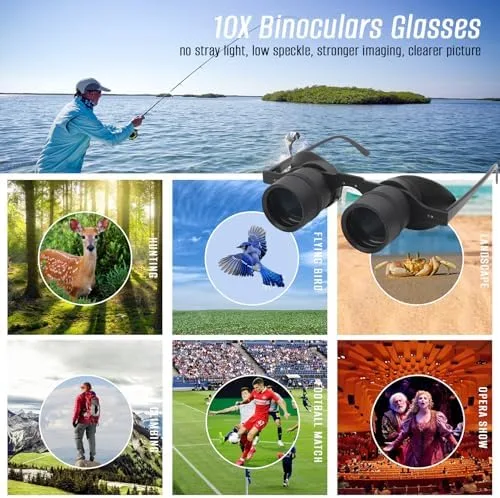 Vista 2 de Anteojos binoculares para pesca, observación de aves, deportes, conciertos, teatro, ópera, TV, visión de vista, lente HD con 3 filtros