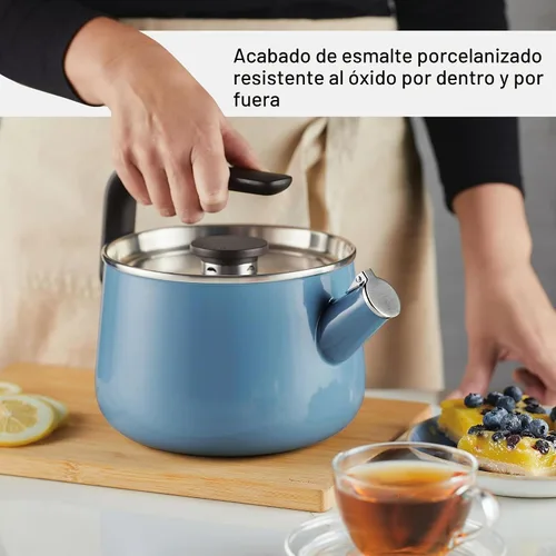 Vista 4 de KitchenAid Teakettles - Tetera silbadora de acero esmaltada y lista para inducción, tapa de acero inoxidable, 2 cuartos de galón, terciopelo azul
