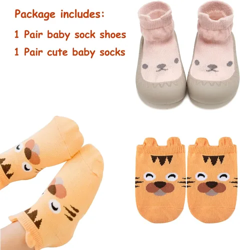 Vista 7 de vkxqtep Baby Sock Shoes Toddler Cartoon Rubber Sole Soft Non Slip Floor Slipper for Infant Boys Girls First Walking Indoor Baby Shoes