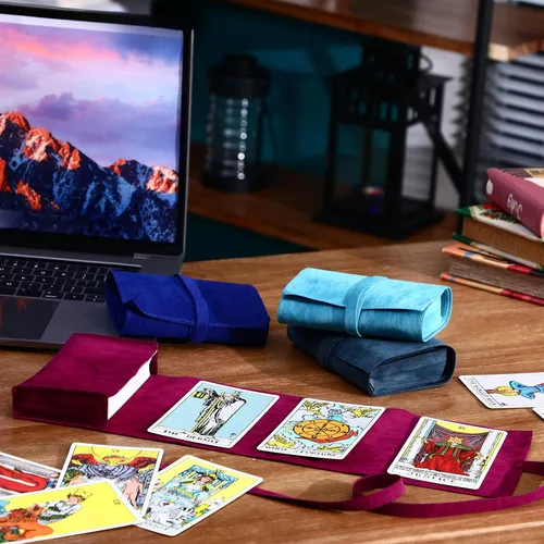 Vista 2 de Zhengmy 4 piezas de Tarot Wrap Almacenamiento Holder Spread Cloth para Oracle Decks