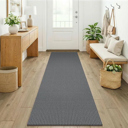 Vista 35 de KOZYFLY - Tapete para puerta de interior, lavable, pequeña, antideslizante, con respaldo de goma, felpudo de algodón para el hogar, color negro