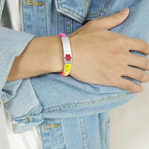 Vista 6 de Pulsera personalizada de identificación de alerta media color arco iris