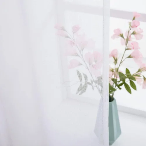 Vista 4 de MIULEE Cortina Transparente de Cocina Blanca Sólida con Cenefa de Aspecto de Lino para Ventana, Cenefa de Gasa Transparente para Ventanas de Sala