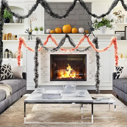 Vista 3 de Allgala Guirnalda de oropel negro, guirnalda de oropel metálica de 50 pies para árbol de Navidad, decoración para árbol festivo, barandilla
