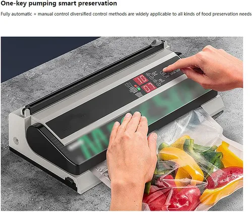 Vista 3 de Máquina selladora al vacío comercial, Máquina automática de conservación de alimentos de un solo toque, con función inflada y cortador de aire