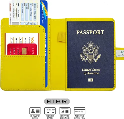Vista 2 de Melsbrinna Funda de cuero prémium para pasaporte, impermeable, con bloqueo RFID, cartera de viaje con soporte para bolígrafo, bonito libro