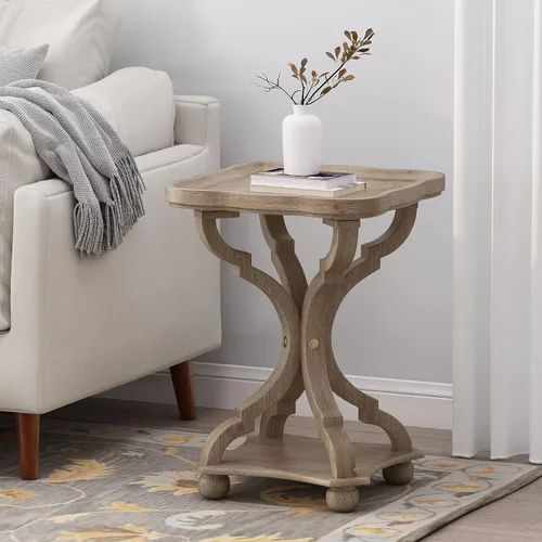 Vista 33 de Wood End Table Side Table Nightstand with 2 Drawer & USB Ports & Outlets 11.81in-brown