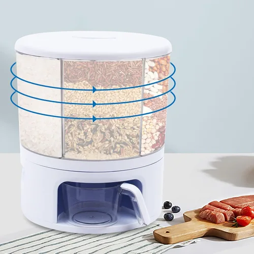Vista 3 de Dispensador de contenedores de almacenamiento de granos de 6 rejillas, contenedor giratorio de almacenamiento de cereales de 24 libras, dispensador