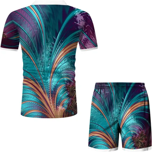 Vista 2 de Conjunto corto de 2 piezas para hombre, conjunto deportivo de verano de manga corta, polo y pantalones cortos, traje deportivo casual