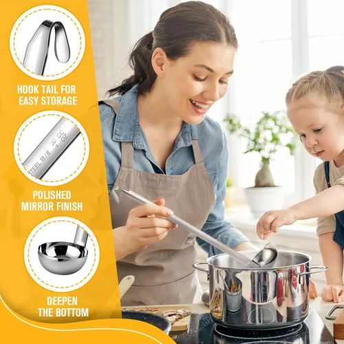 Vista 4 de meekoo 1 Pieza Cucharón de Acero Inoxidable para Sopa con Mango Cucharón con Borde Vertedor para Cocina Cocinando Sopa Salsa (1 oz)