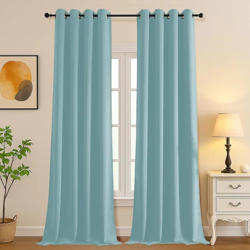 Vista 27 de Simplebrand Juego de 2 paneles de cenefa aguamarina para ventana de cocina de 14 pulgadas de largo, cortinas de oscurecimiento de habitación