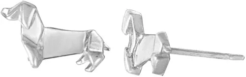Vista 2 de Boma Joyería de plata de ley con diseño de perro salchicha de origami, Plata de ley