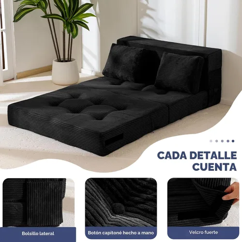 Vista 5 de MAXYOYO - Sofá cama convertible, sofá biplaza plegable con almohada, 4 en 1, sofá plegable copetudo, sofá de espuma para el suelo, silla perezosa
