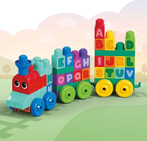 Vista 3 de MEGA BLOKS First Builders - Juego de bloques de construcción para niños pequeños, tren de aprendizaje ABC con 60 piezas, a partir de 1 año