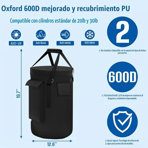 Vista 2 de SIRUITON Bolsa de tanque de gas propano para cilindro de tanque estándar de 20 libras, funda de tanque de propano Oxford 600D resistente, 1