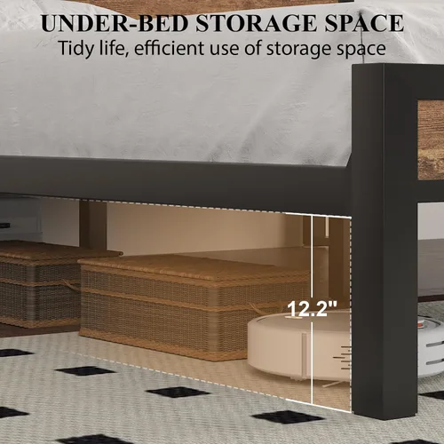 Vista 19 de LOEWAY Base de cama tamaño Queen con cabecero de almacenamiento y luces LED, color gris
