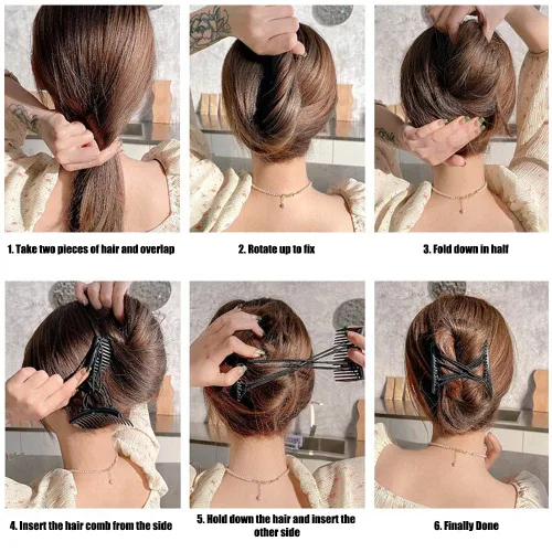 Vista 4 de 4 peines mágicos para el cabello, peines elásticos con cuentas de doble cara, clips para hacer moños, accesorios de peinado para mujeres y niñas