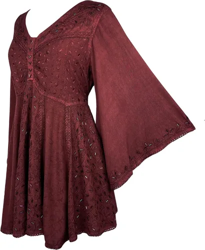 Vista 5 de Agan Traders Blusas bordadas bohemias de primavera 2025 para mujer, con cuentas de mariposa, manga acampanada, tops para mujer