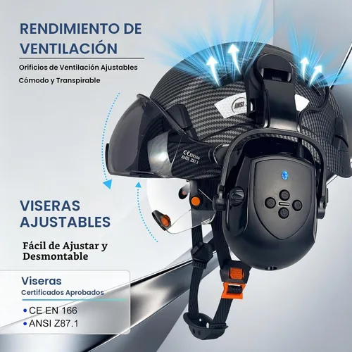 Vista 4 de Casco de seguridad SAFEBUILDER con visera, orejeras Bluetooth SNR 26dB, sombrero duro con viseras, orejeras montadas, sombreros duros ventilados