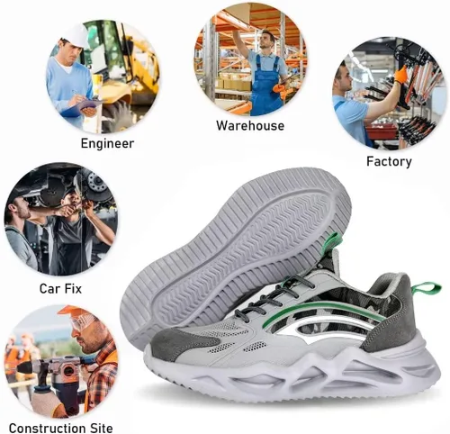Vista 6 de Jormungand Zapatos de punta de acero para hombre, ligeros, indestructibles, a prueba de pinchazos, cómodos zapatos de seguridad para uso industrial