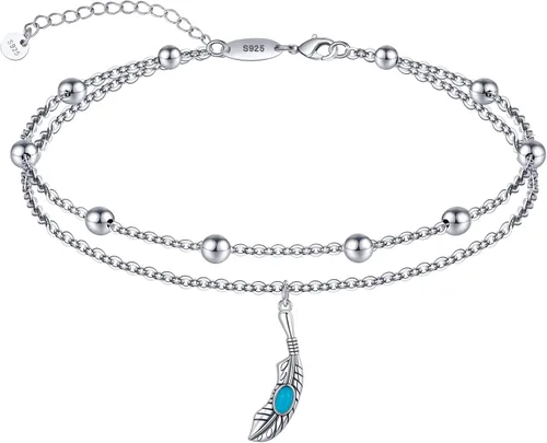 Vista 58 de CHIC & ARTSY Tobilleras de plata de ley S925 para mujer, pulsera de tobillo ajustable multicapa para playa, joyería de verano para mujer, de 10 a 11