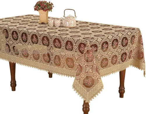 Vista 9 de Mantel de encaje vintage burdeos bordado redondo 48 pulgadas