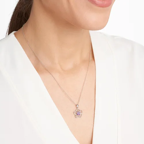 Vista 2 de Tienda Collection Genuine or Created Gemstone Birthstone Flower Pendant Necklace with Chain in Sterling Silver, 18