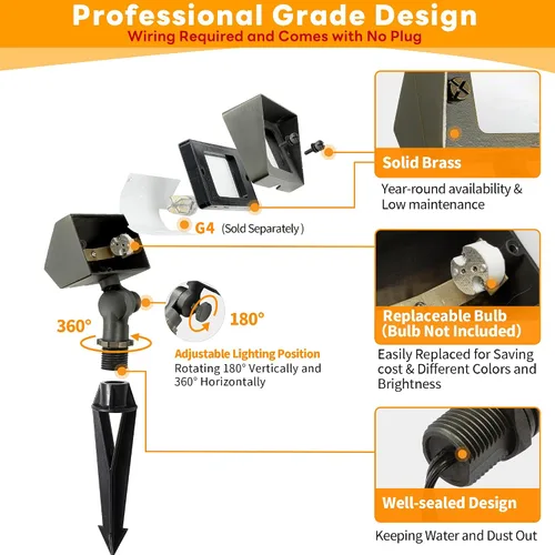 Vista 6 de Gardenreet Luz de Inundación de Latón Sólido - Iluminación de Lavado de Pared LED de Bajo Voltaje para Paisaje 12V, Impermeable IP65 para Exterior