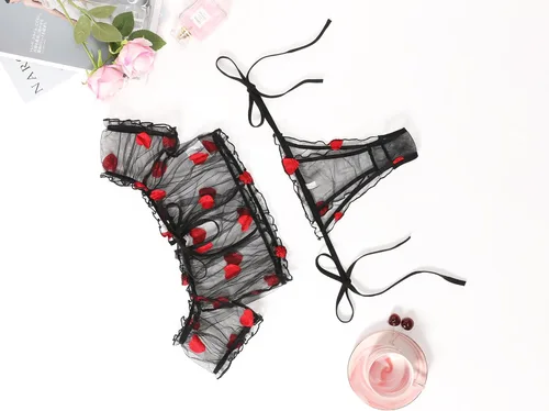 Vista 136 de Avidlove - Conjunto de brasier y braga con volantes, conjunto de lencería tipo babydoll de malla