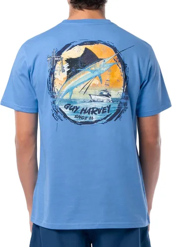 Vista 10 de Guy Harvey Camiseta de manga corta con bolsillo gráfico de algodón OG para hombre Leche de Almendra/Rig Masters