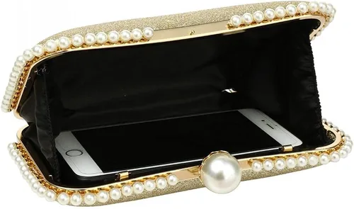 Vista 5 de YYW Bolso de mano de noche brillante con decoración de perlas para mujer, bolso de mano de lentejuelas para fiesta, bolso de hombro para boda