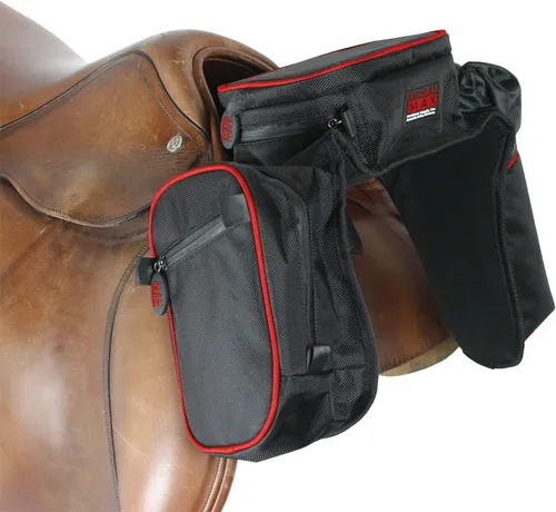 Vista 3 de TrailMax Alforja compacta de bolsillo con pomo inglés con funda para botella de agua para montar en senderos, funciona con sillas inglesas