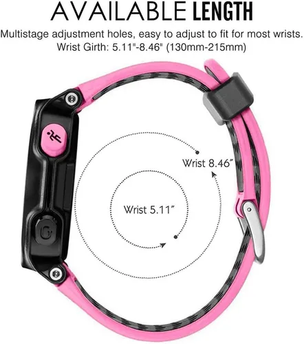 Vista 2 de Correa de repuesto de silicona suave para reloj inteligente Garmin Forerunner 230/235/220/620/630/735 01 rosa y negro