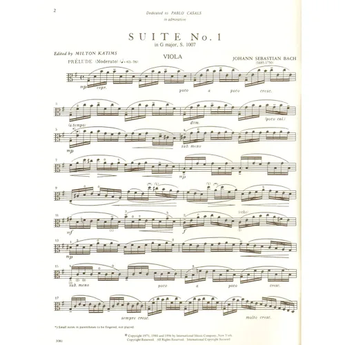 Vista 3 de Bach, J.S. - 6 Cello Suites, BWV 1007-1012 - Viola solo - by Milton Katims - International