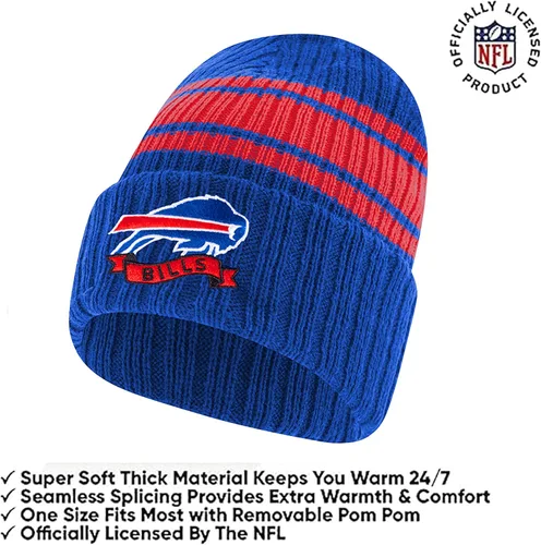 Vista 2 de Ultra Game Gorro de punto de invierno para jóvenes de la NFL, con cálidos guantes de pantalla táctil con rayas