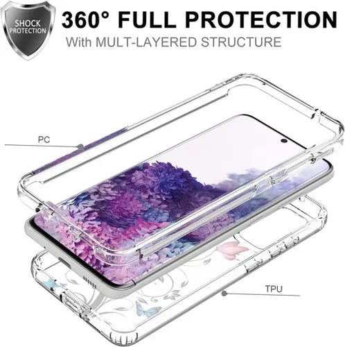Vista 3 de Funda para Galaxy S20+ 5G/S20 Plus SM-G985 con protector de pantalla de vidrio templado, patrón de mariposa transparente de cuerpo completo, fundas