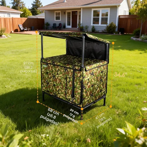 Vista 3 de Casa para gatos al aire libre, resistente a la intemperie, con dosel, refugio exterior para gatos, cubierta de techo y soporte elevado, casa