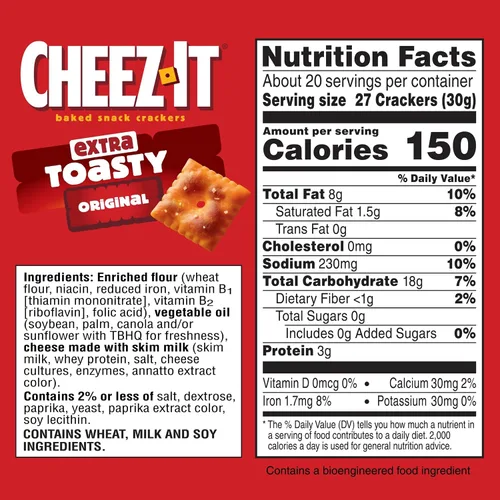Vista 2 de Cheez-It Galletas de queso, galletas horneadas, aperitivos de oficina y niños, extra tostados, caja de 21 onzas (1 caja)